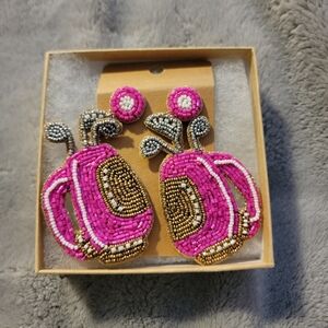 Pink and Gold Beaded Golf Earrings